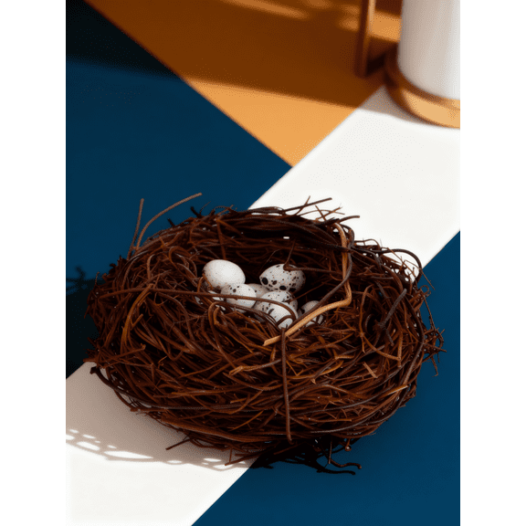 Phenofice Handmade Simulation Bird Nest with Decorative Small Eggs for Micro Landscape Decoration