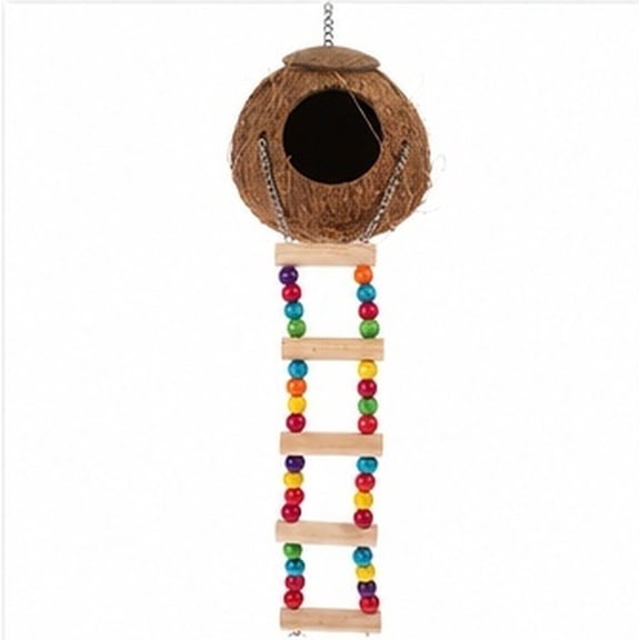 Phenofice Hanging Reptile Coconut Shell Hideout with Ladder, Light Brown Natural Nest Hammock Sleeping Bed for Lizards