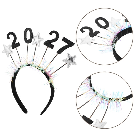 Phenofice Happy New Year 2027 Headband Plated Silver Stars for Celebration Wear