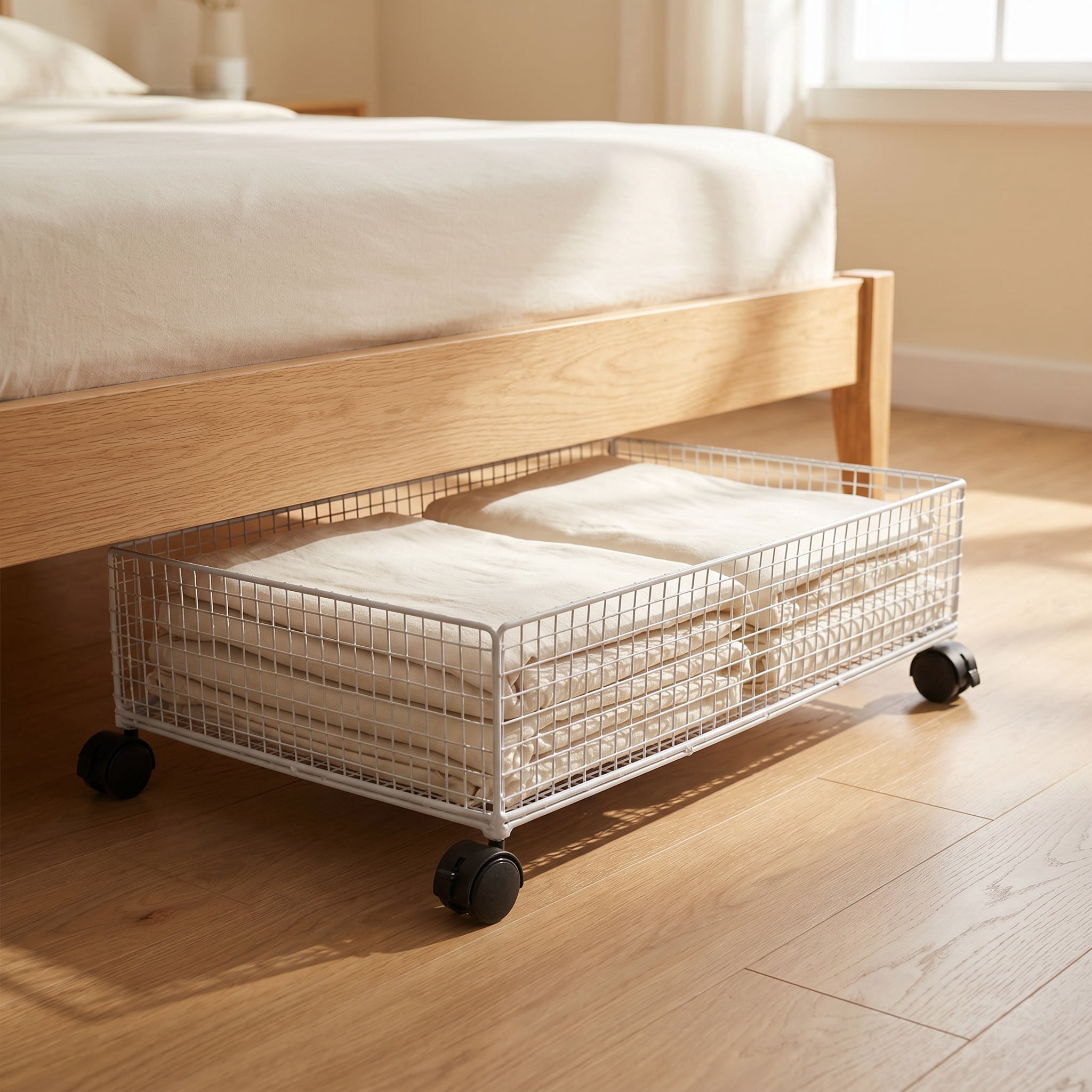 low-profile rolling bins under bed storage for sheets