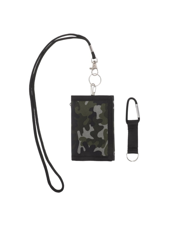 Men's Camouflage Foldable Wallet with Keychain and Carabiner