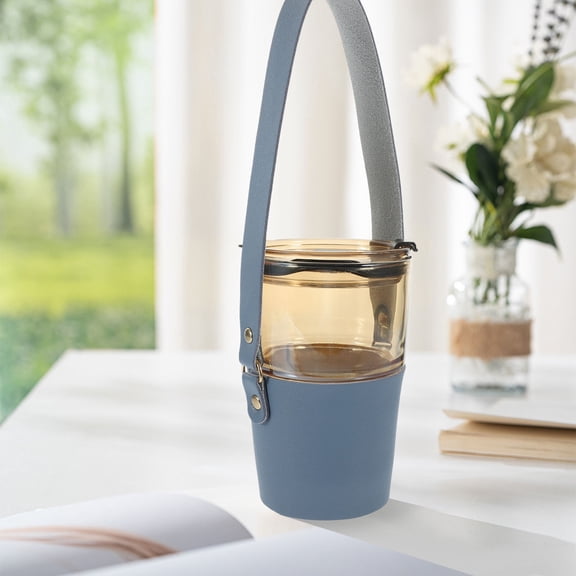 Phenofice PU Blue Handheld Coffee Sleeve with Long Strap for Easy Carry