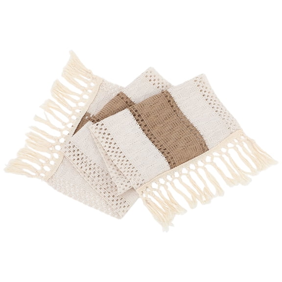 Phenofice Polyester Rustic Tablecloth in Light Brown with Knotted Tassels