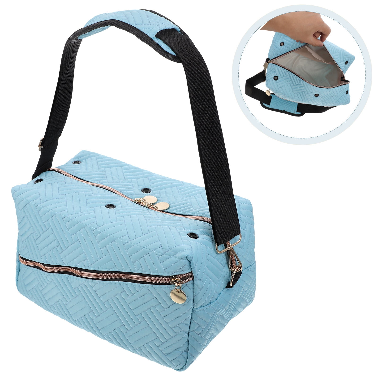 Phenofice Portable Crochet Yarn Holder Bag with Adjustable Shoulder Strap and Multiple Side Pockets for Yarn Storage and Organization
