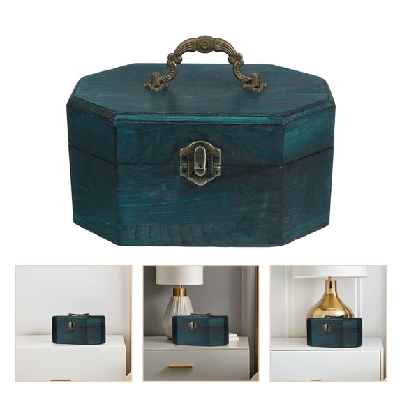 Phenofice Vintage Green Wooden Storage Box, Portable Large Capacity Organizer Case for Travel, Keepsakes, Jewelry, Crafts