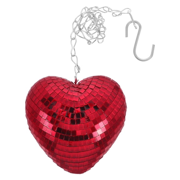Phenofice Red Glass Heart Shaped Disco Ball Hanging Ornament for Party Wedding with Retro Reflective Mirror Design