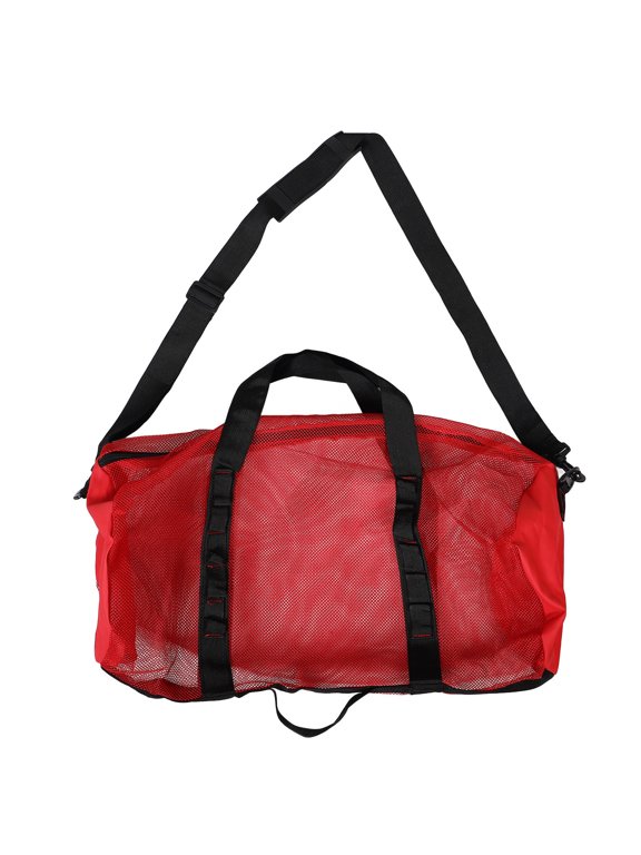 Large Red Mesh Beach Tote Bag with Comfortable Handles Lightweight and Portable for Travel and Outdoor Use