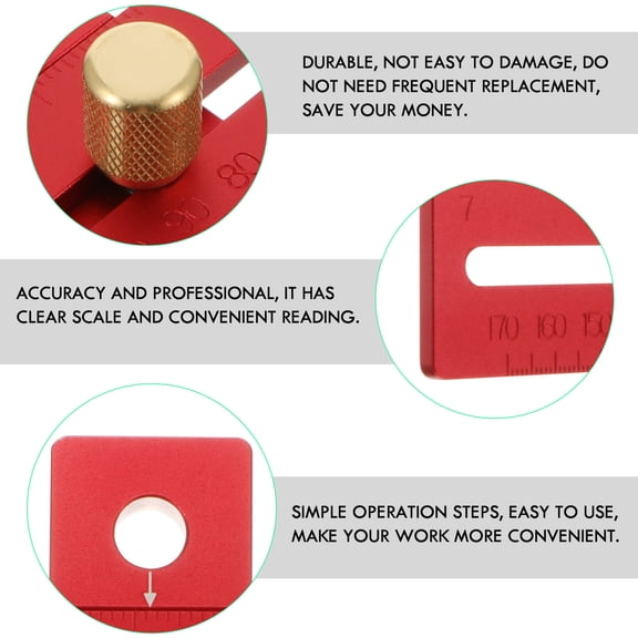 Phenofice Durable Red Aluminum Woodworking Parallel Ruler for Home Marking