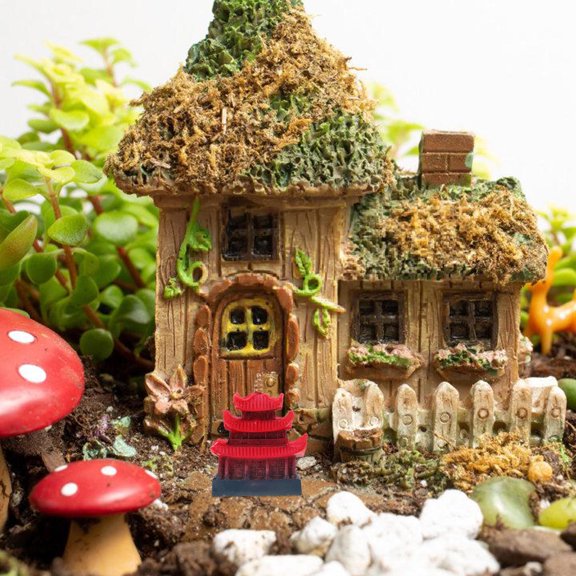 Phenofice Resin Miniature Sculpture Miniature Asian Architectural Model Red Aquarium Accessory 1 Set
