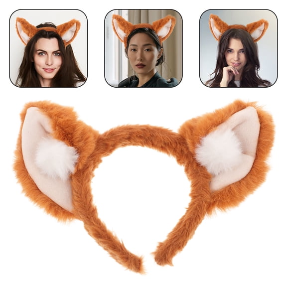 Phenofice Soft Plush Fox Ears Headband Light Brown Animal Hair Accessory for Parties