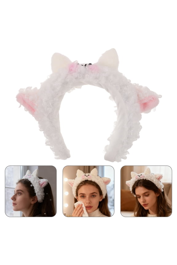 Soft White Lamb Ear Headband Animal Horn Hairband for Farm Theme Party Or Cosplay