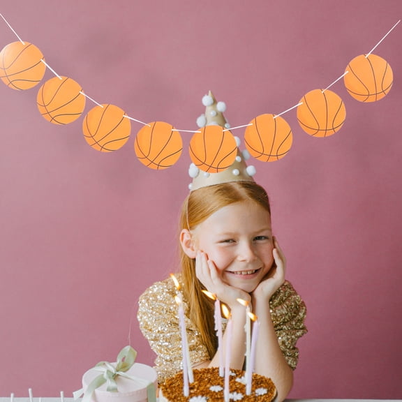 Phenofice Sports Birthday Banner Orange Paper Basketball Shape Party Supply For Sports Themed Events 5pcs