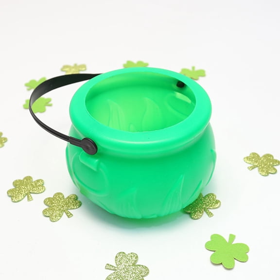 Phenofice St Patricks Day Supplies Pot Shaped Candy Kettle Green Plastic 1Pcs