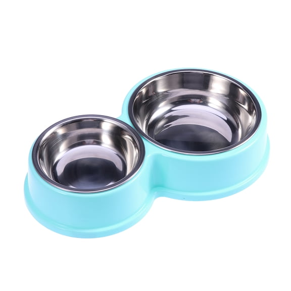 Phenofice Dual Dog Feeder Stainless Steel Pet Bowl Blue with Nonskid Base Rust Resistant