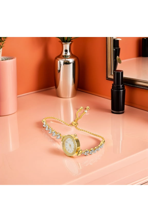 Stylish Alloy Bracelet Chain Watch with Analog Quartz Movement and Rhinestone Accents