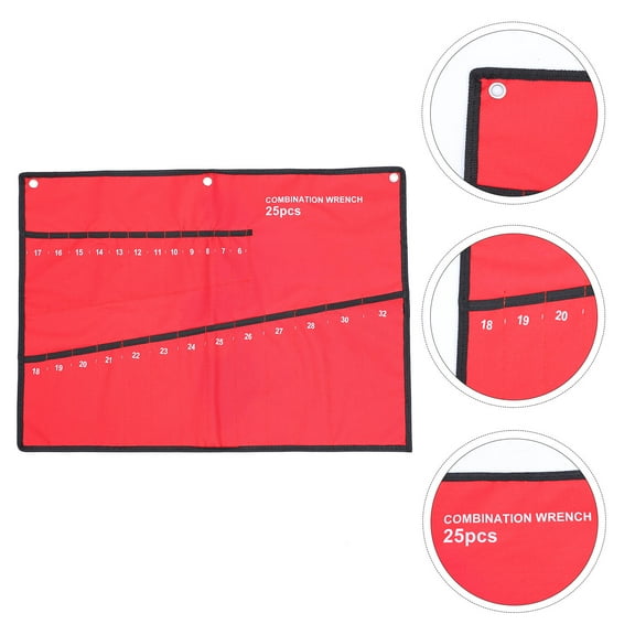 Phenofice Tool Storage Organizer 1Pack Red Fold-down Flap Pocket Wrench Pouch 26.72X19.26X0.08 In