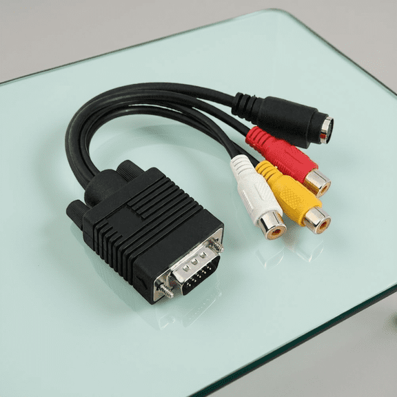 Phenofice Vga to 3 Rca Av Adapter Cable Black Pure Copper for Video Conversion
