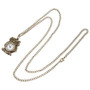 Phenofice Vintage Dark Brown Metal Pocket Watch with Owl Design for Women and Men Party Accessory