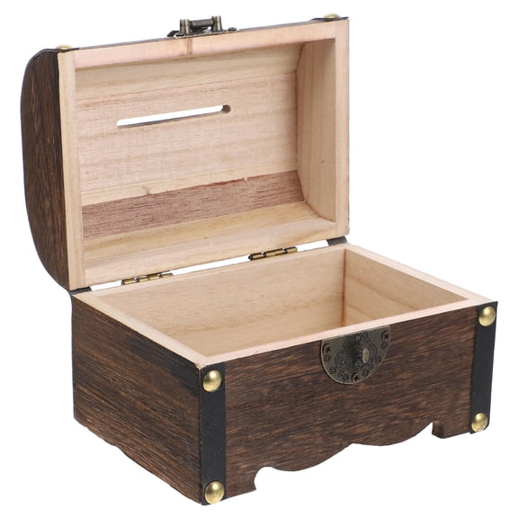 Phenofice Decorative Wooden Treasure Chest Dark Brown for Coins and Cash