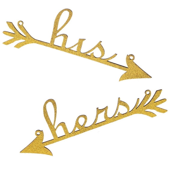 Phenofice His and Hers Arrow Chair Signs Plated Gold for Wedding Decoration and Home Decor