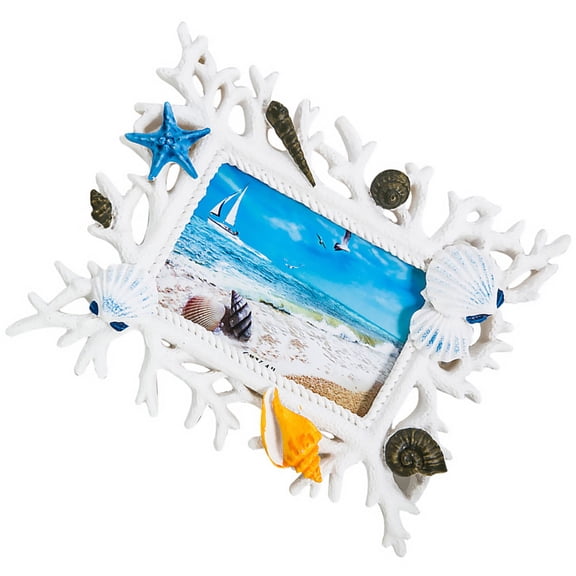 Phenofice White Shell Photo Frame with Resin Border for Home Desktop Decoration and Creative Display