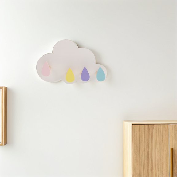 Phenofice White Wooden Cloud Shape Coat Hooks for Wall Hanging and Storage