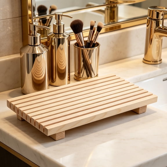 Phenofice Wooden Display Riser Tray for Bathroom and Kitchen with Antislip Pads and Easy Access