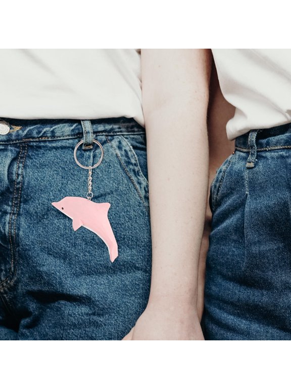 Wooden Dolphin Keychain with Pink Cute Ocean Animal Charm for Bags and Keys