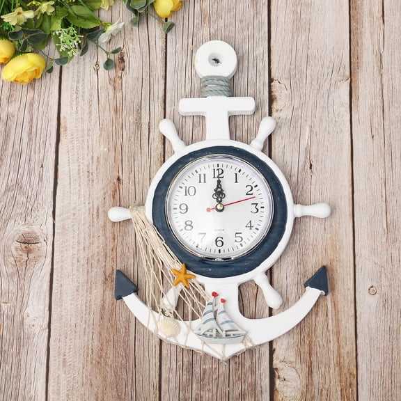 Phenofice Creative Boat Anchor Hanging Clock Wooden and Plastic for Living Room Bedroom Assorted Color