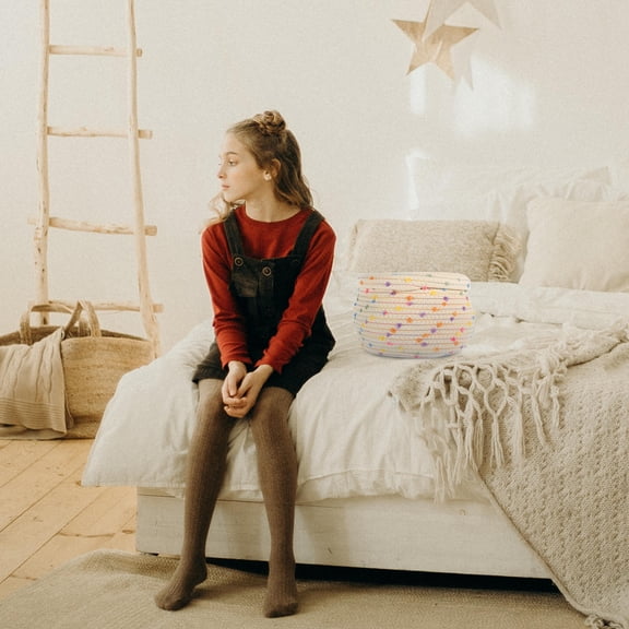 Phenofice Woven Cotton Rope Basket with Lid for Household Storage and Decoration