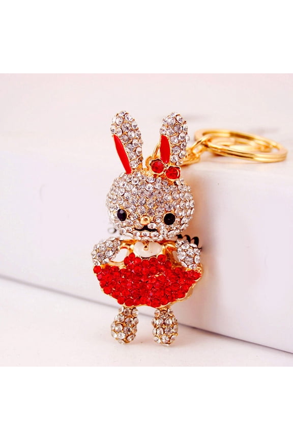 Metal Rabbit Pendant, Red Crystal Rhinestones, Durable and Decorative Keychain