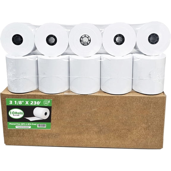 Phenol Free Thermal Paper (10 Rolls - 48 GSM) 3 1/8 x 230 Receipt Rolls fits all Clover POS Cash Register Printers, Star Micronics SCP700 TSP100 TSP300 TSP400 (BPA & BPS Free) from General