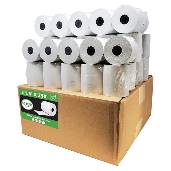 Phenol Free Thermal Paper 3 1/8" x 230' ft (Also BPA & BPS Free - 50 Rolls) Climate Friendly Receipt Rolls fits all Clover POS Cash Register Printers SCP700 TSP100 from