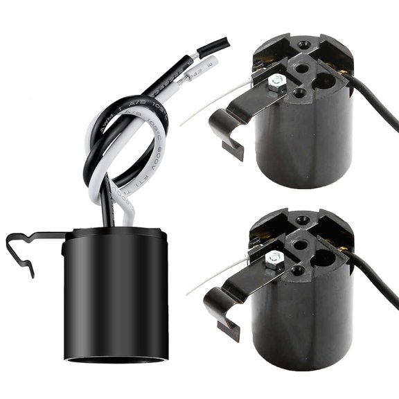 Phenolic Medium Base E26 Fixture Socket, Keyless US Standard Lamp Holder for E26 Edison Screw Bulbs with Clip,Black (Pack of 3)