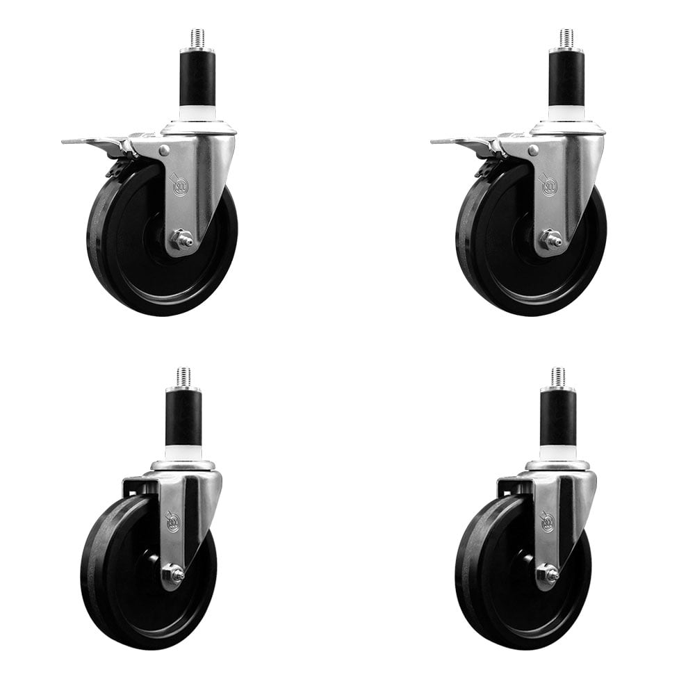 Phenolic Swivel Expanding Stem Caster Set of 4 with 5 Inch Black Wheels