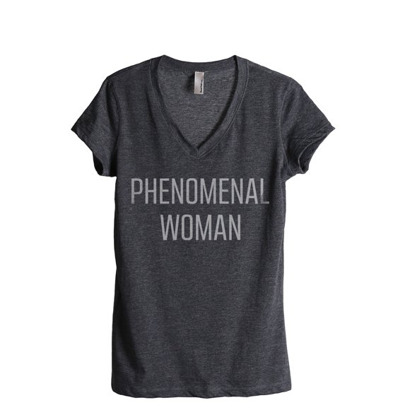 Phenomenal Woman Women's Fashion Relaxed V-Neck T-Shirt Tee Charcoal Grey Medium