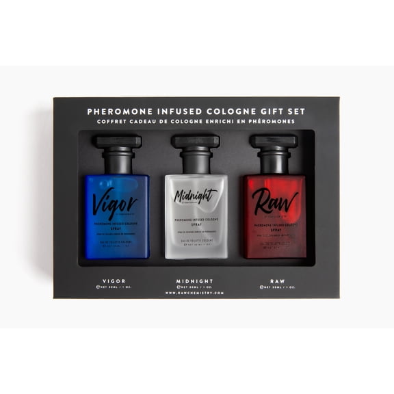 RawChemistry Pheromone Infused Cologne Gift Set for Men | Includes Raw, Vigor & Midnight | Alcohol-Free Men's Fragrance Spray Collection | Made in USA