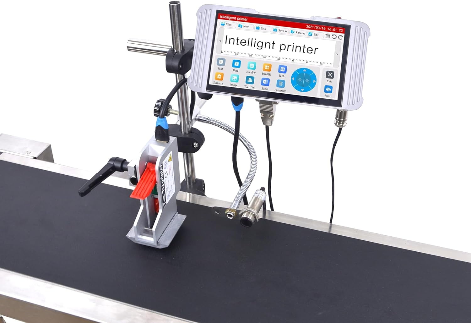 Phezer 0.5inch/12.7mm Automatic Inkjet Coding Machine for Production Line, 23 Languages, Intelligent Variable Data/Date/Logo/Barcode/Image Thermal Inkjet Printer, (1 Nozzle Support, 0-70M/min)