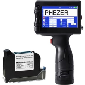 Phezer P15 Handheld Inkjet Printer for Any Surface 0.5 inch Nozzle for QRCode Barcode Production Date Time Logo Batch Number Print on Glass Bag Carton Box Wood Cloth Plastic Cable (1 ink Cartridge)
