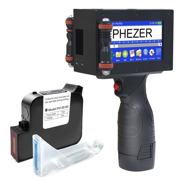 Phezer P16-1 Handheld Inkjet Printer, Portable Handheld Printer Print Hight 0.08-1 Inch with 4.3" Screen, Intelligent 360° Coding Machine for Expiry Date/Time/Barcode/QR Code/Logo/Label, 25 Languages