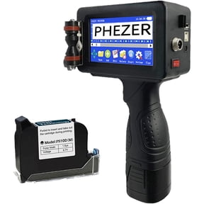 Phezer P16 Handheld Inkjet Printer for Any Surface, Intelligent 360° Coding Machine for Date/Time/Barcode/QR Code/Logo On Glass Carton Box Wood Cloth Plastic Cable (25 Languages) with 1 Ink cartridge