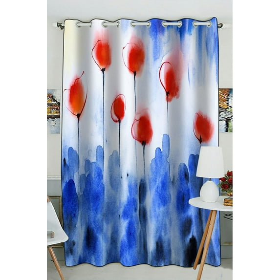 Phfzk Abstract Poppy Window Curtain, Watercolor Poppy Floral Red Poppies Flower Window Curtain Blackout Curtain For Bedroom Living Room Kitchen Room 52X84 Inches One Piece