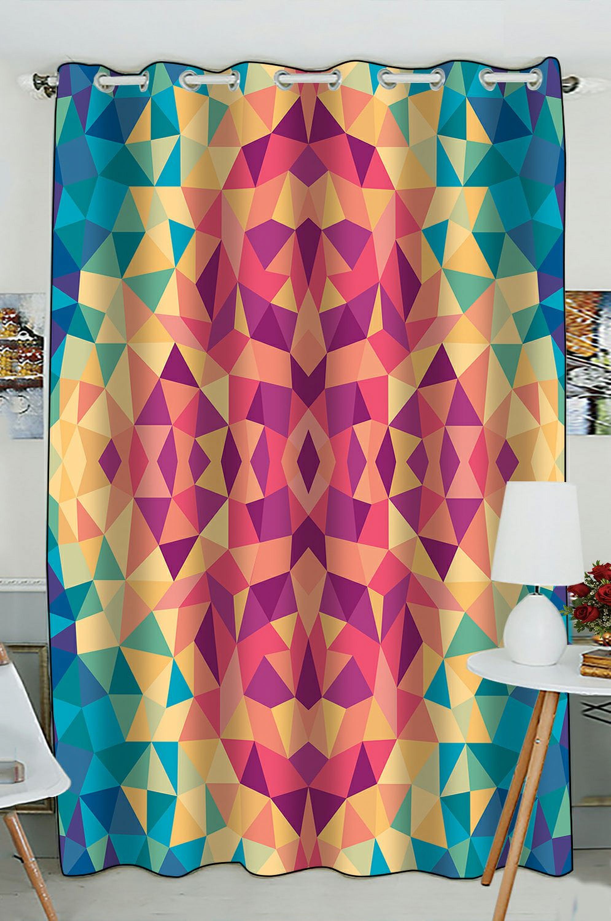 Phfzk Diamond Shape Window Curtain, Multicolored Geometric Design