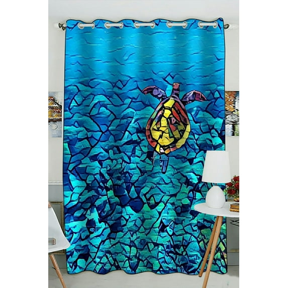 Phfzk Ocean Animal Window Curtain, Marine Turtle In The Blue Sea Window Curtain Blackout Curtain For Bedroom Living Room Kitchen Room 52X84 Inches One Piece