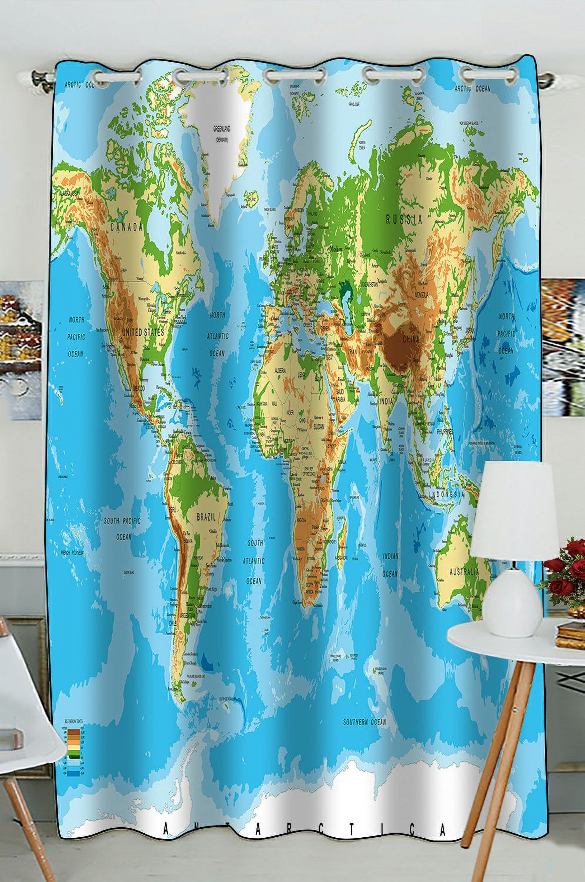 Phfzk Physical Map Of The World Window Curtain Blackout Curtain For ...