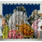 Phfzk Underwater World Window Curtain, Sea Turtle And Coral Reef Window Curtain Blackout Curtain For Bedroom Living Room Kitchen Room 52X84 Inches Two Piece