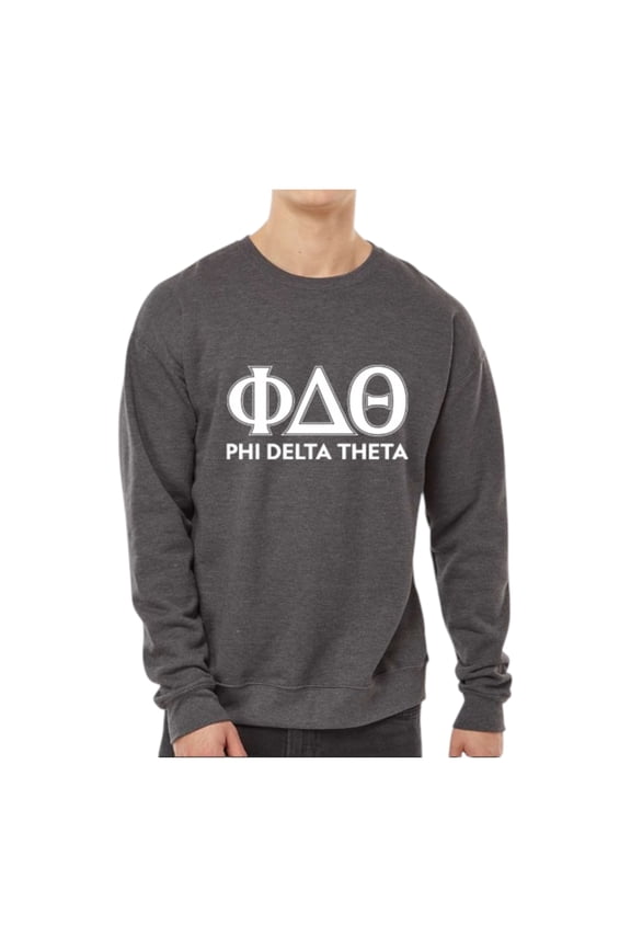 Phi Delta Theta Sweatshirt, Crewneck Sweatshirt with Varsity Greek Letters Design - Size Medium