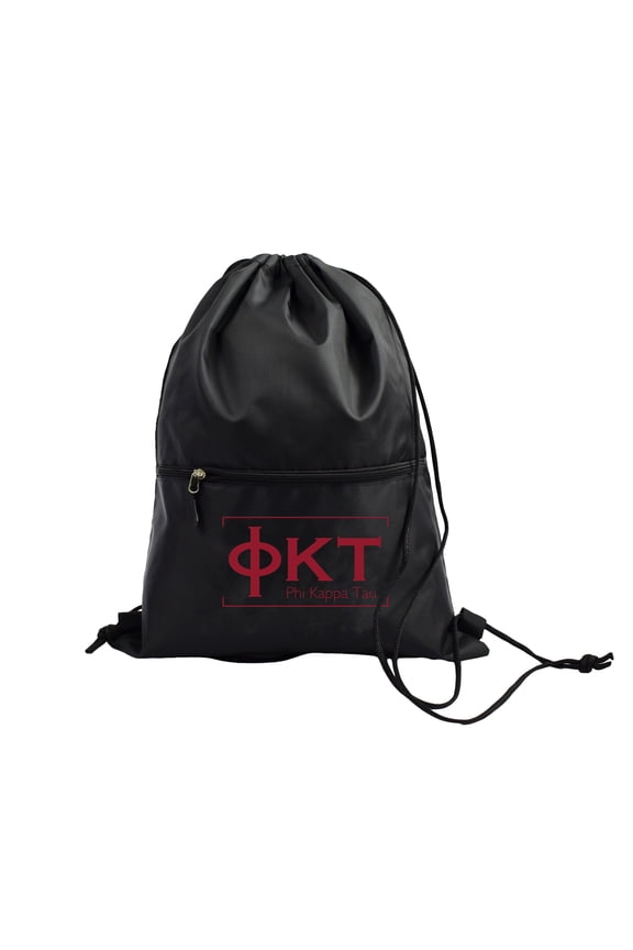 Phi Kappa Tau Fraternity Black Drawstring Backpack, Sports Bag, Travel Carryall