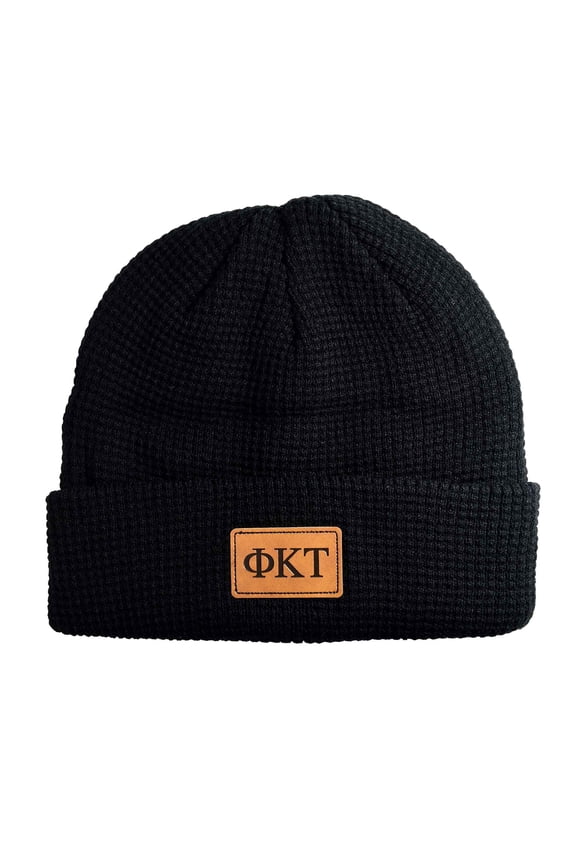 Phi Kappa Tau Fraternity Hat, Black Winter Beanie Hat with Greek Letters Patch
