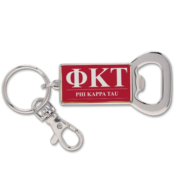 Phi Kappa Tau Fraternity Keychain - Flat Bottle Opener with Greek Letters and Fraternity Name in Official Colors, Phi Kappa Tau Keyring